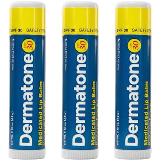 Dermatone LIP BALM SPF 30 | MEDICATED | MOISTURIZING | COCOA BUTTER, ALOE, VITAMIN E | SOOTHE & REPLENISH CHAPPED LIPS | 3-PACK, 0.15 OZ STICKS - Image 1